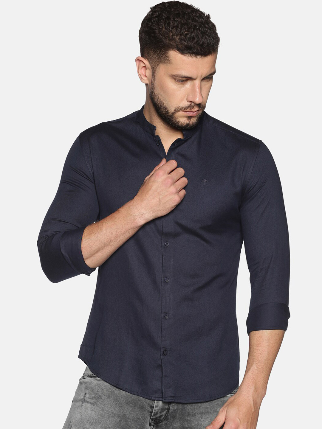 SHOWOFF Comfort Mandarin Collar Cotton Casual Shirt