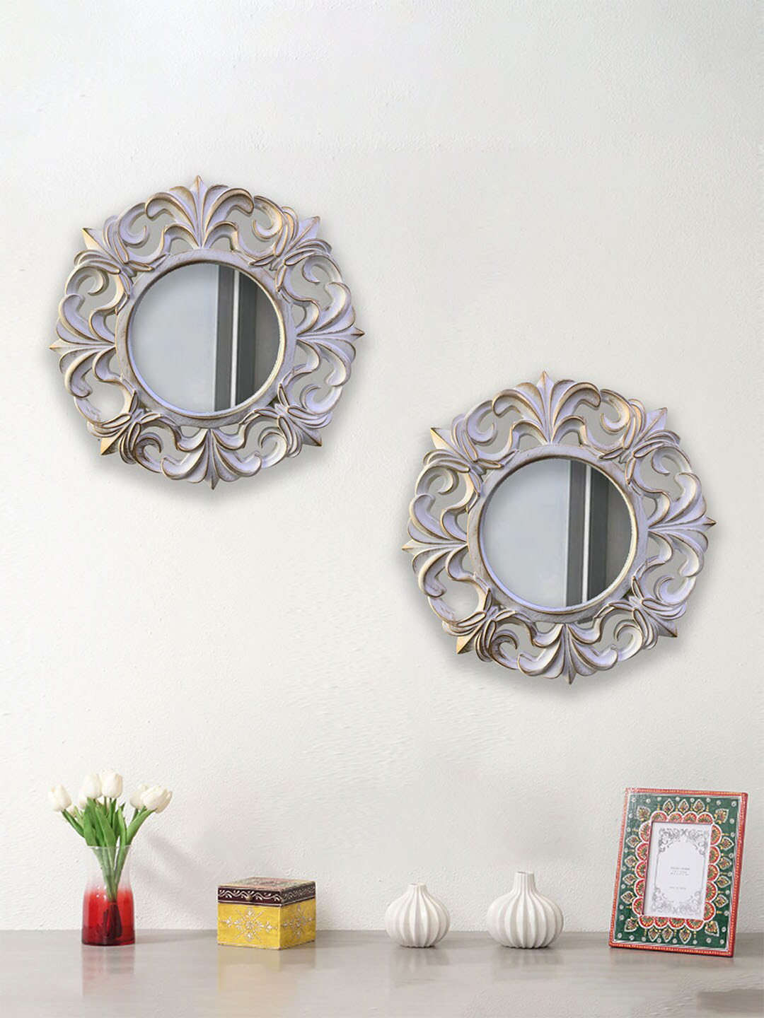 Art Street 2 Pieces White Round Framed Decorative Wall Mirrors
