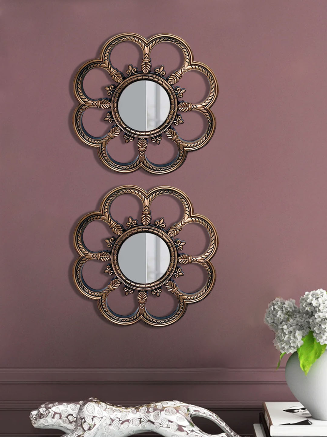 Art Street 2 Pieces Brown Round Framed Decorative Wall Mirrors