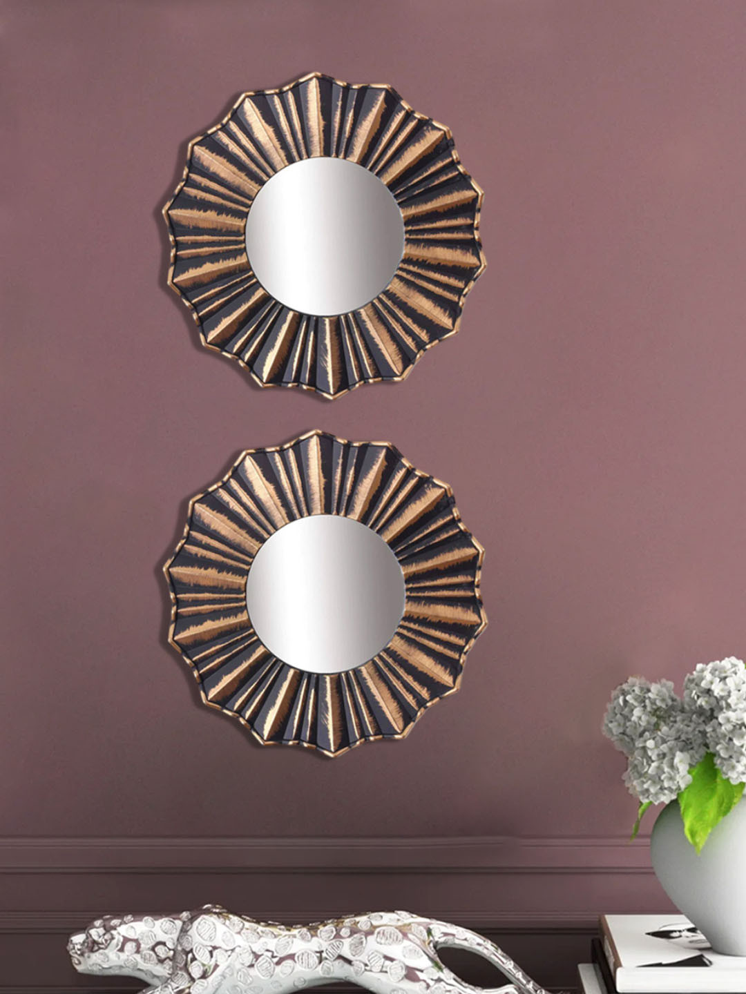 Art Street 2 Pieces Brown Copper Decorative Wall Mirrors
