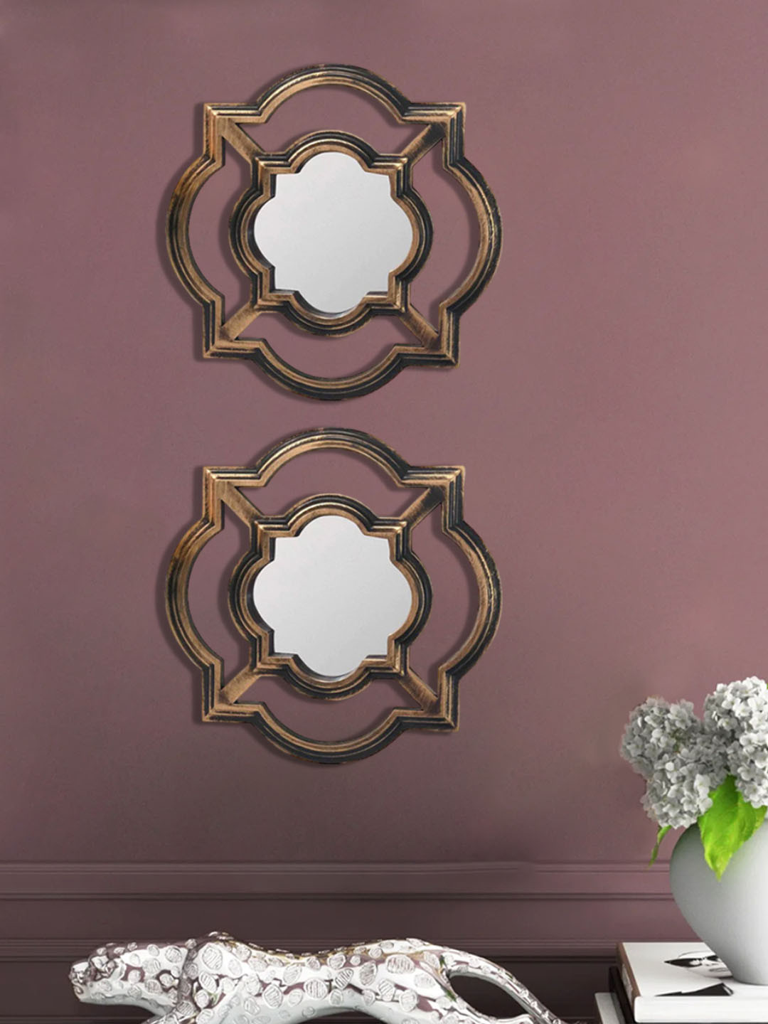 Art Street 2 Pieces Brown Framed Decorative Wall Mirrors