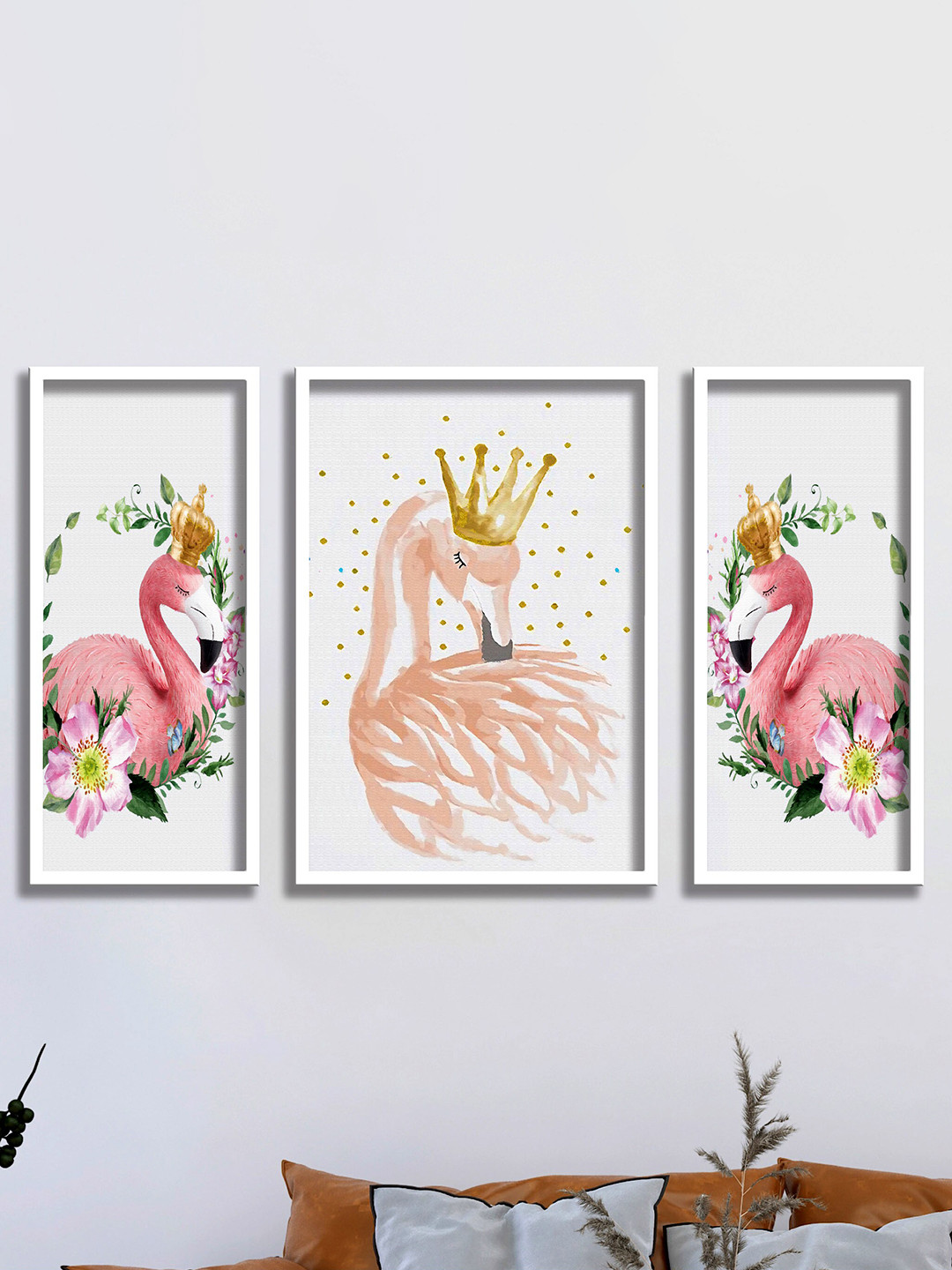 SAF 3 Piece Flamingo Theme Printed Rectangle Paintings Wall Art- 22.5x13.5In