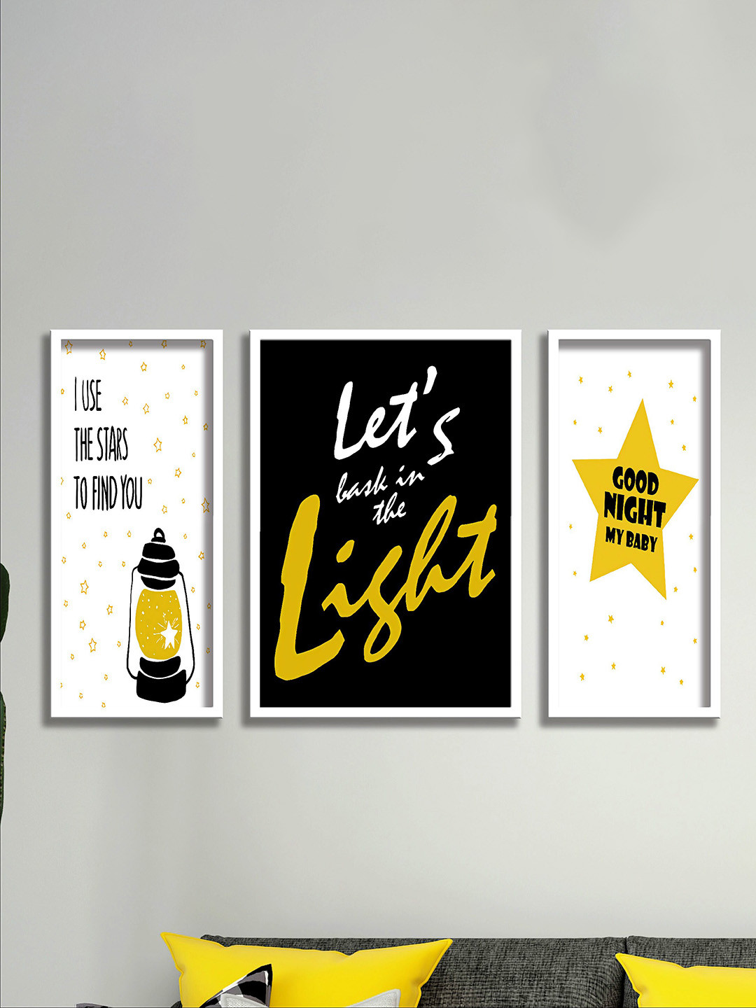 SAF Black & White 3 Pieces Good Night Painted UV Coating Wall Art