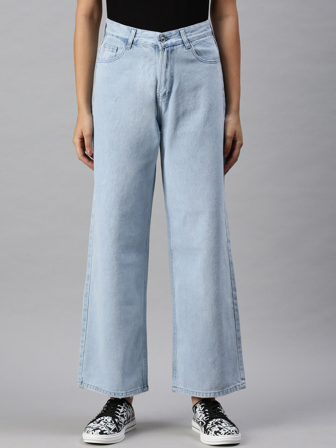 SHOWOFF Women High-Rise Clean Look Wide Leg Cropped Jeans