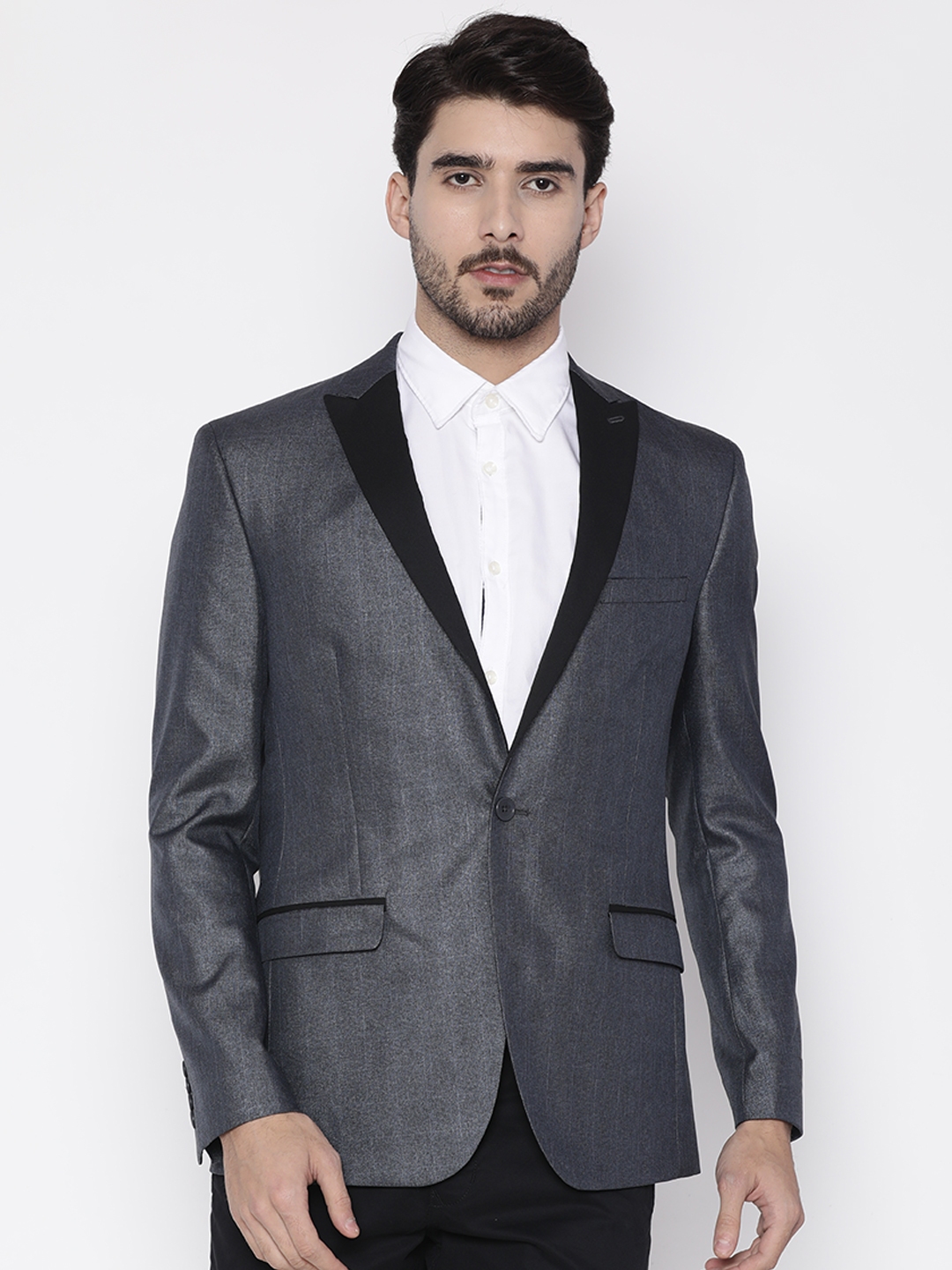 Grey blazer clearance with black collar