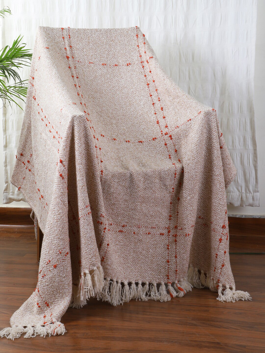 Jamio Firati Cream-Coloured Self-Designed Throws