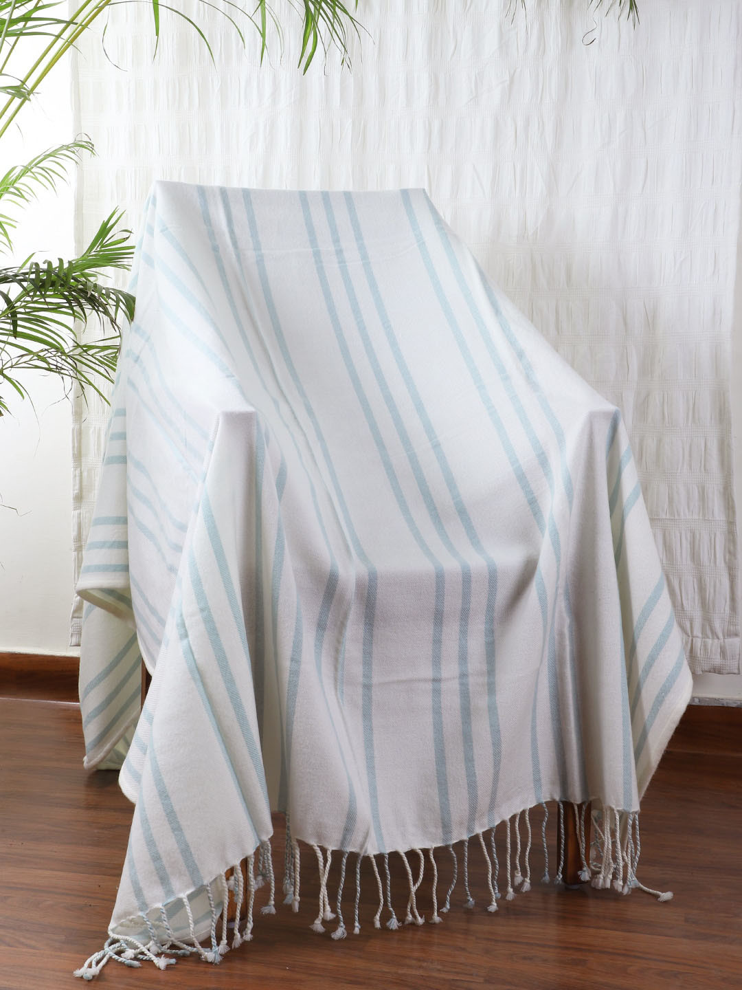 Jamio Firati White & Blue Striped Acrylic Throws