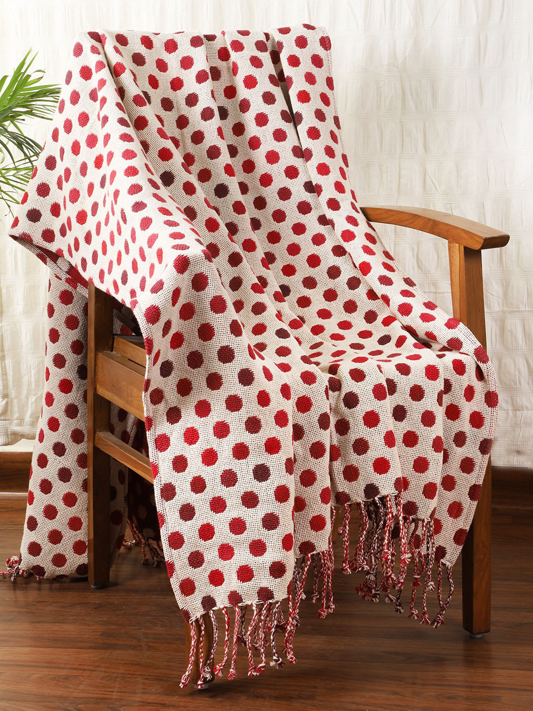 Jamio Firati Red & White Polka Dot Design Pure Cotton Throws