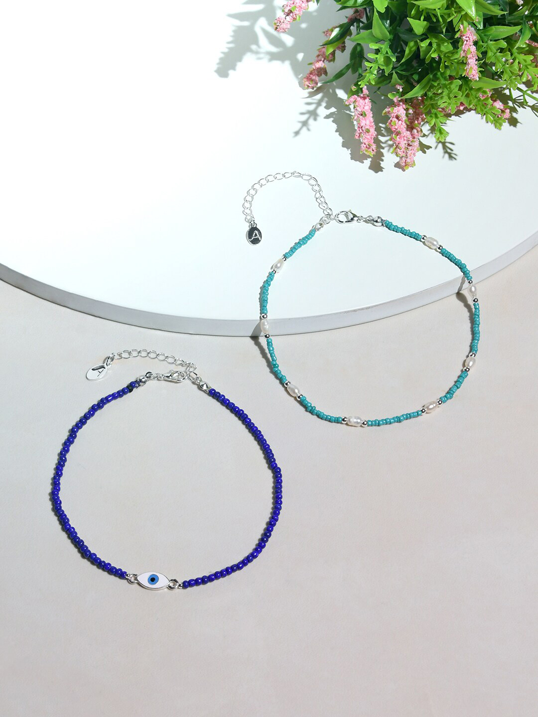 Accessorize Set Of 2 Silver-Plated Multi Beaded Evil Eye Choker Necklace
