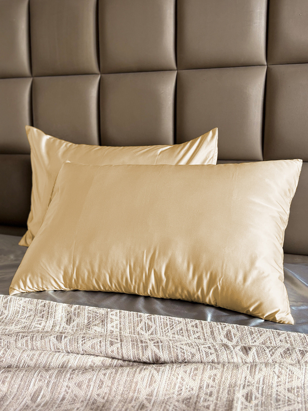 Seevo Set Of 2 Brown Mocha 400 TC Satin Pillow Covers