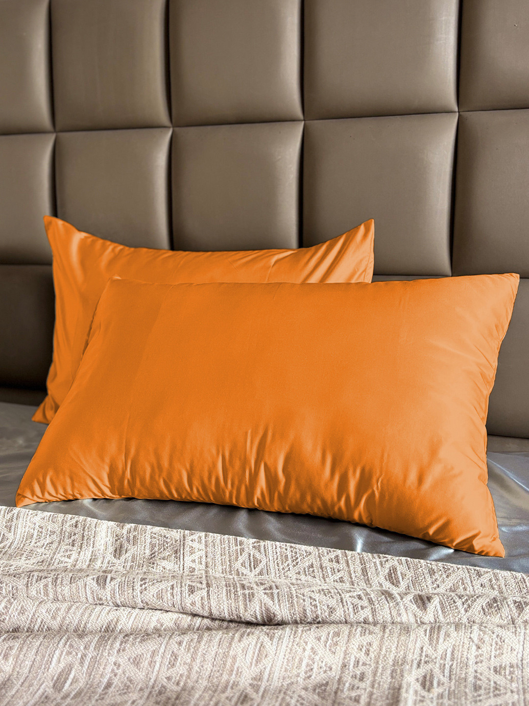 Seevo Set Of 2 Orange 400 TC Satin Pillow Covers