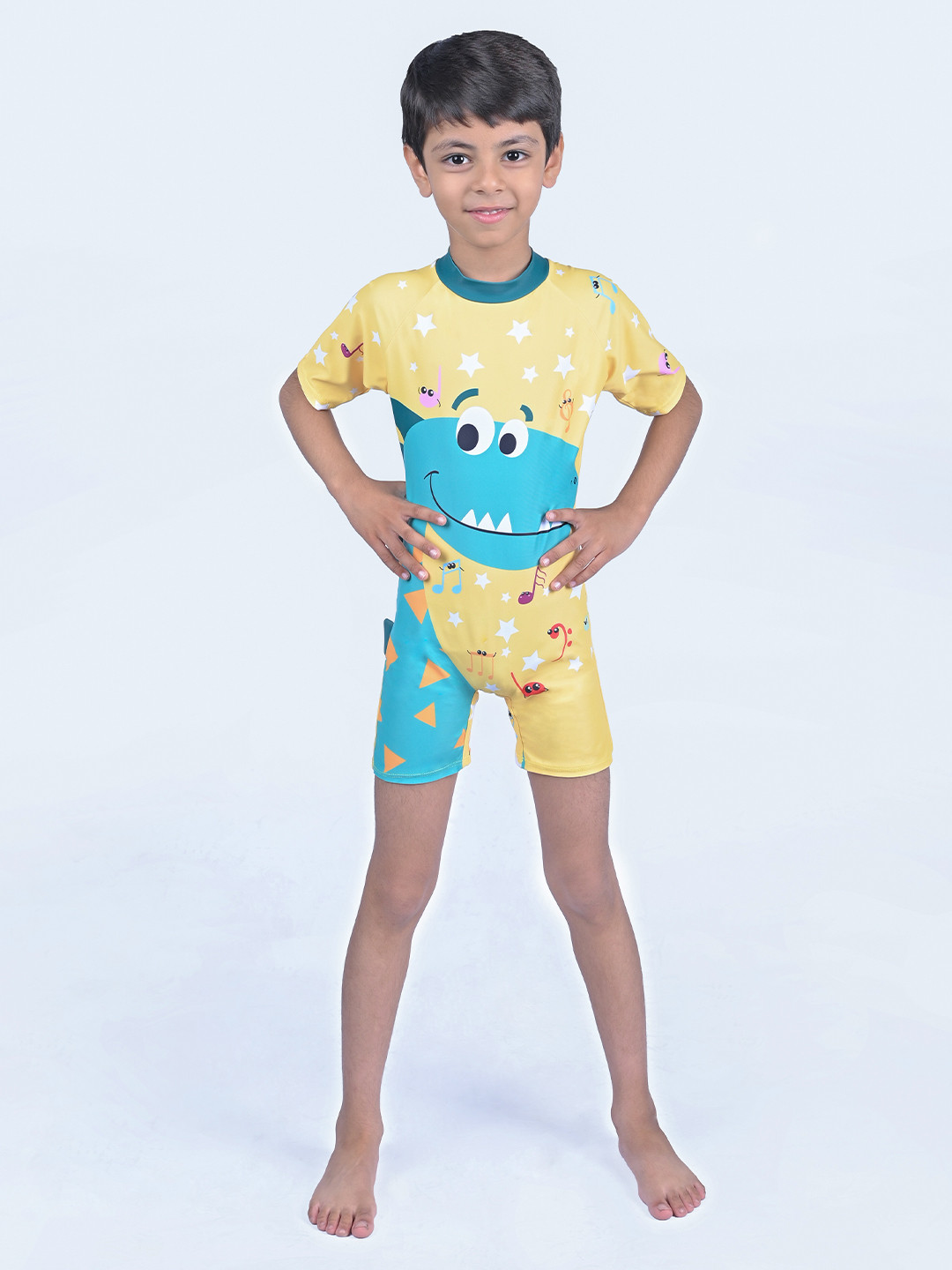 Yellow Bee Boys Printed Medium Coverage Swim Bodysuit