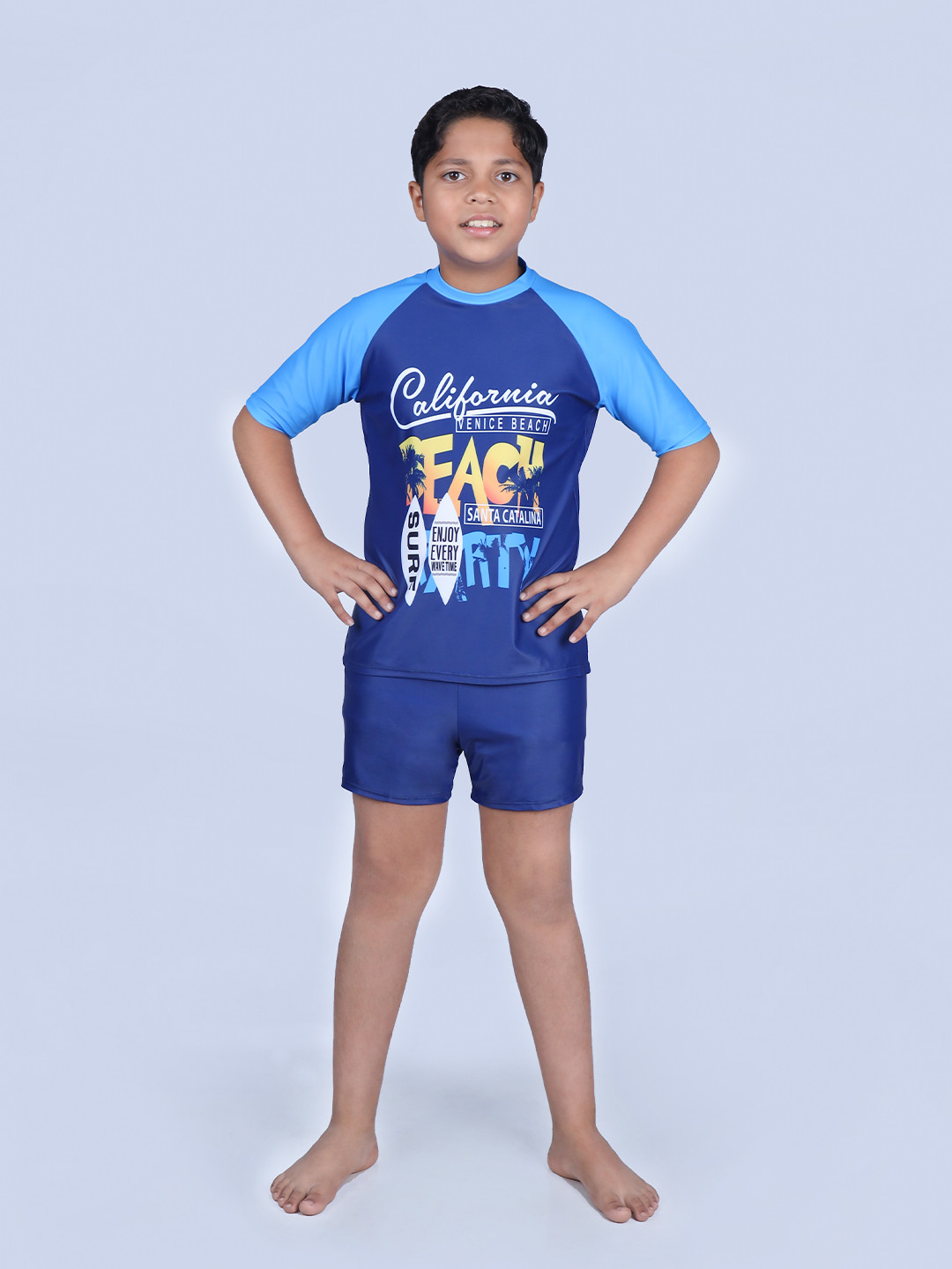 Yellow Bee Boys Typography Printed Swimwear Set