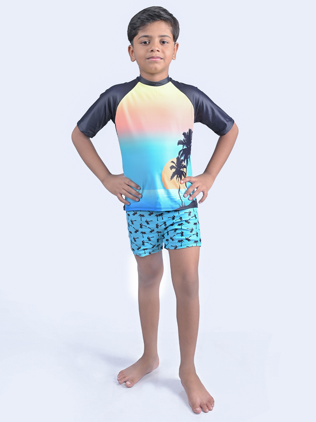 Yellow Bee Boys Printed Medium Coverage Swim Set