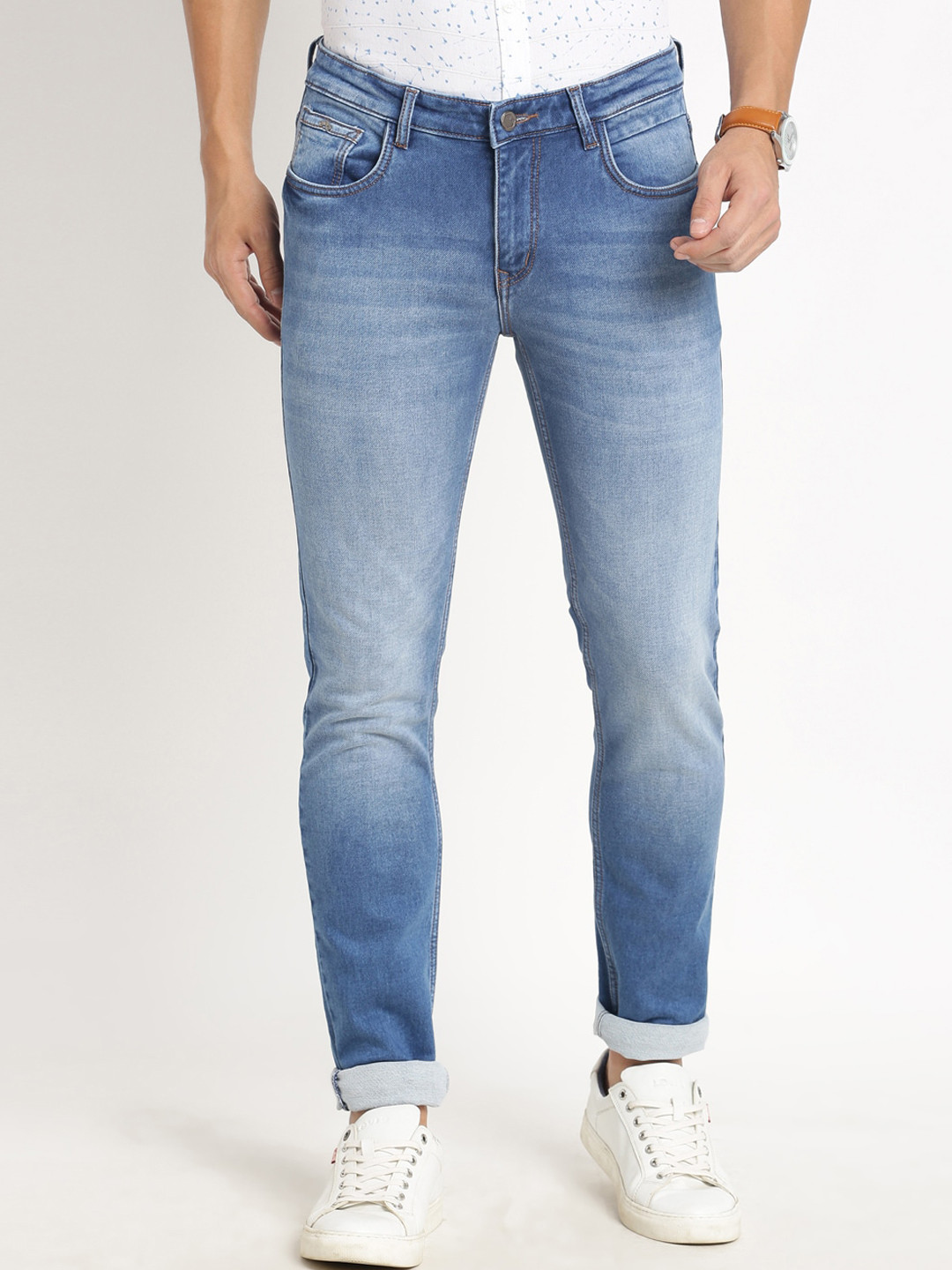 Turtle Men Narrow Tapered Fit Heavy Fade Clean Look Stretchable Jeans