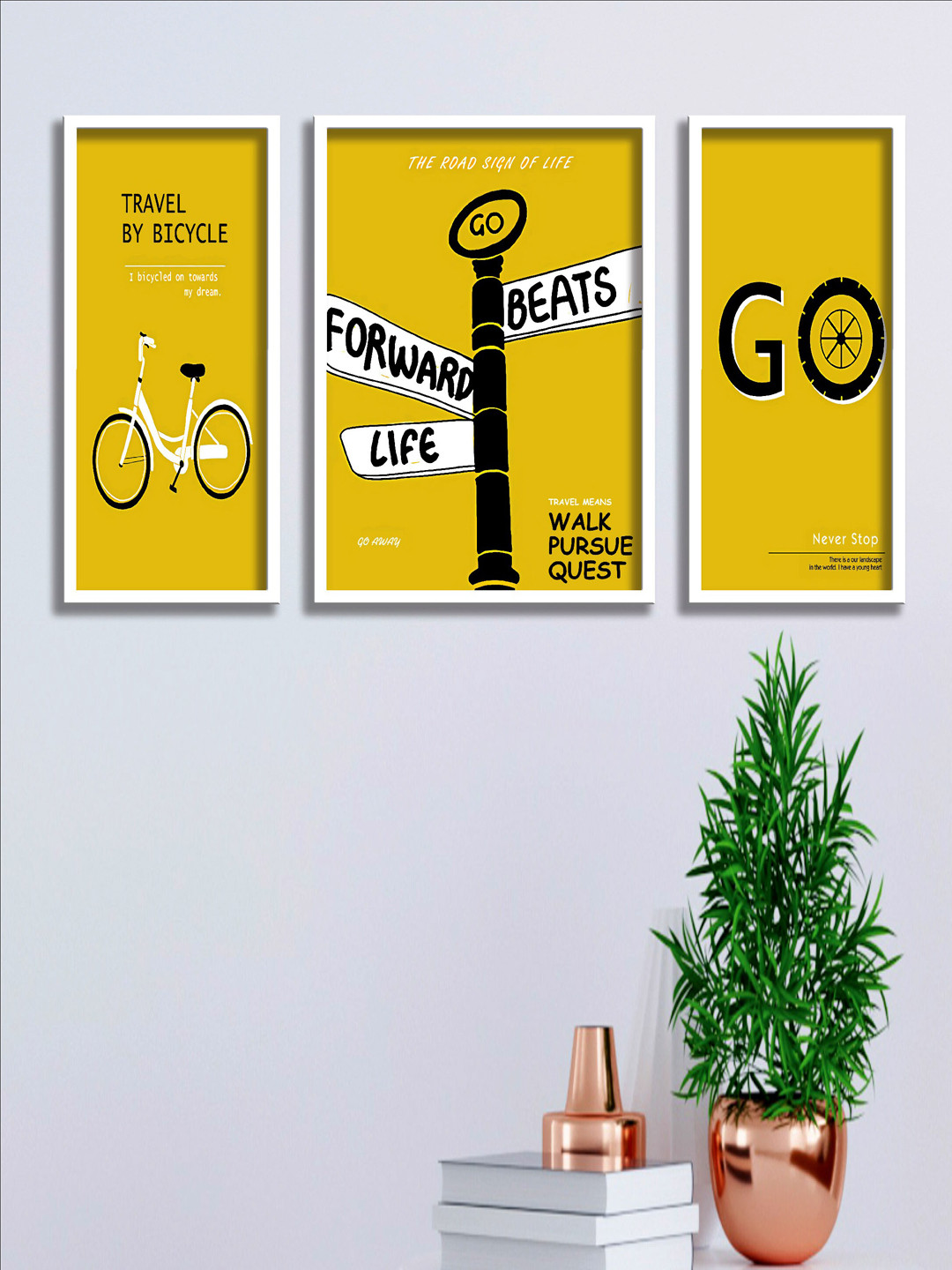 SAF Yellow & Black 3 Pieces Motivational Quotes Crisp UV CoatedWall Art