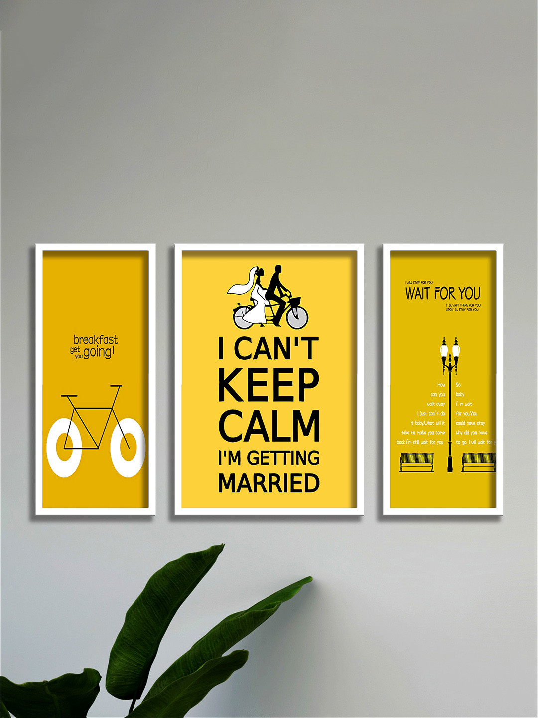 SAF Yellow & White 3 Pieces Getting Married Painting Framed Wall Art