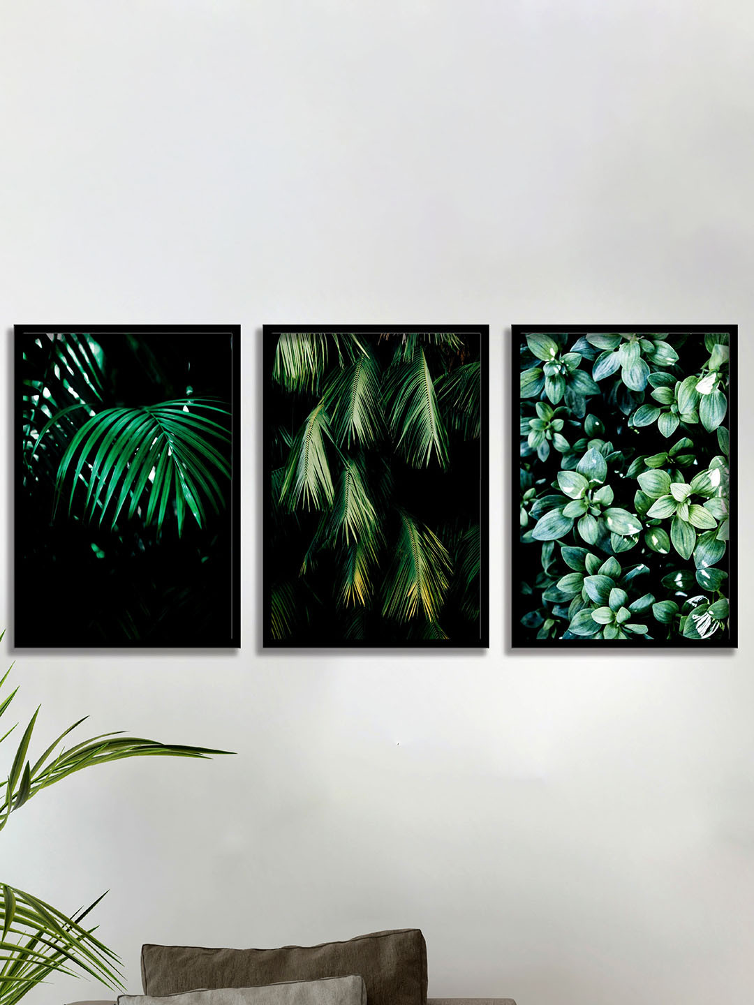 SAF Tropical Leaves Paper 3 Piece Wall Rectangle Paintings Wall Art -31.5 x 13.5In