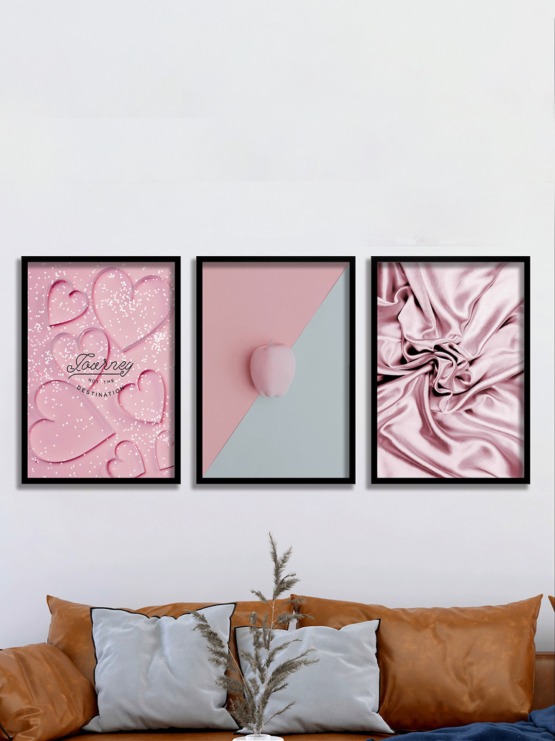 SAF Love Theme Wood 3 Piece Wall Rectangle Paintings Wall Art - 13.5 x 10.5 In
