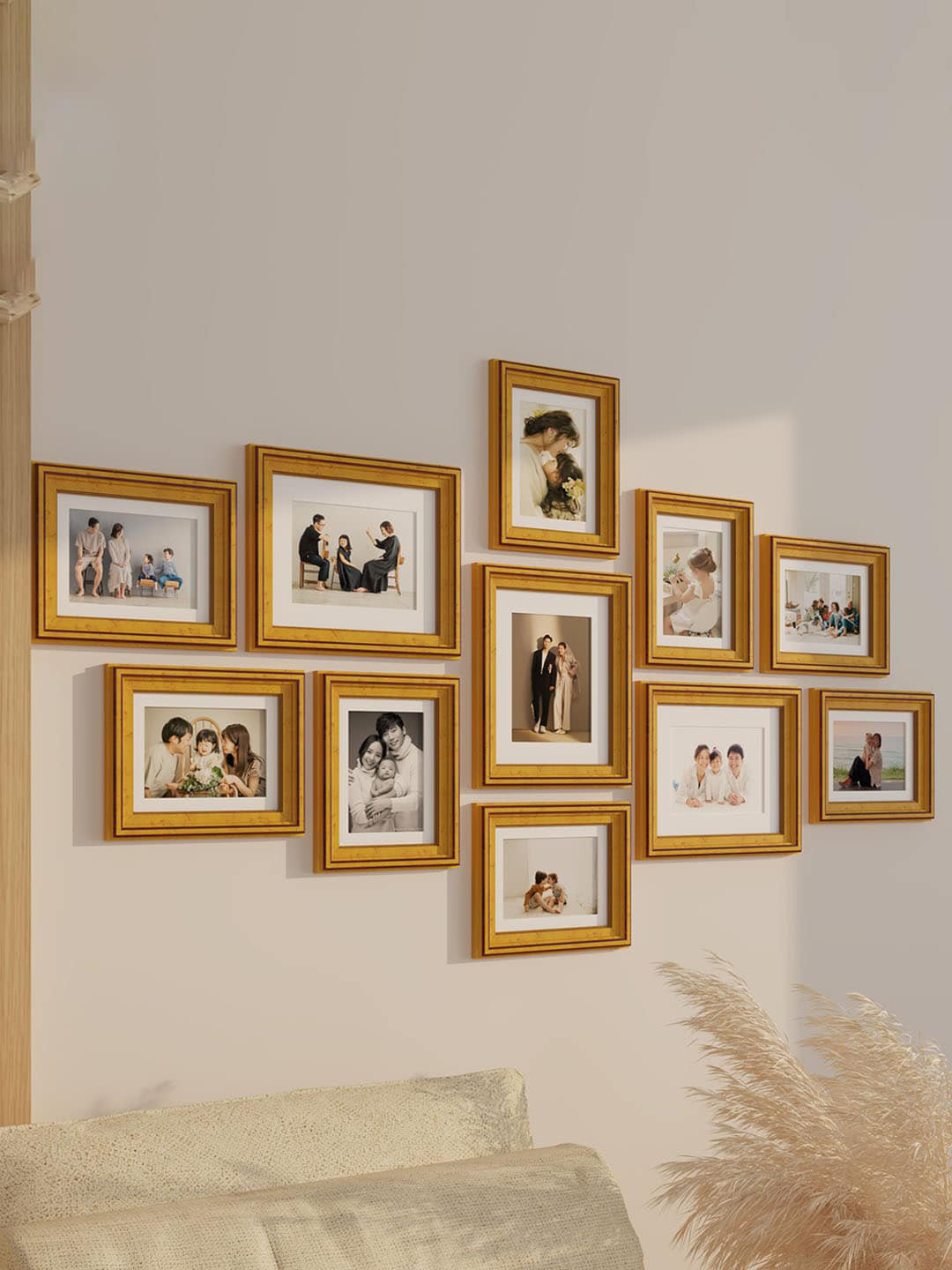 Art Street Gold Colored 11 Pieces Wooden 3D Wall Photo Frames