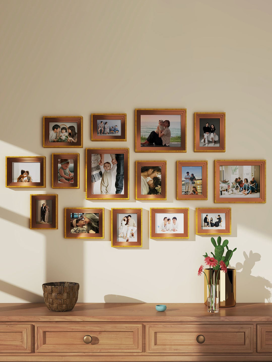 Art Street Brown 15 Pieces 3D Wall Photo Frames