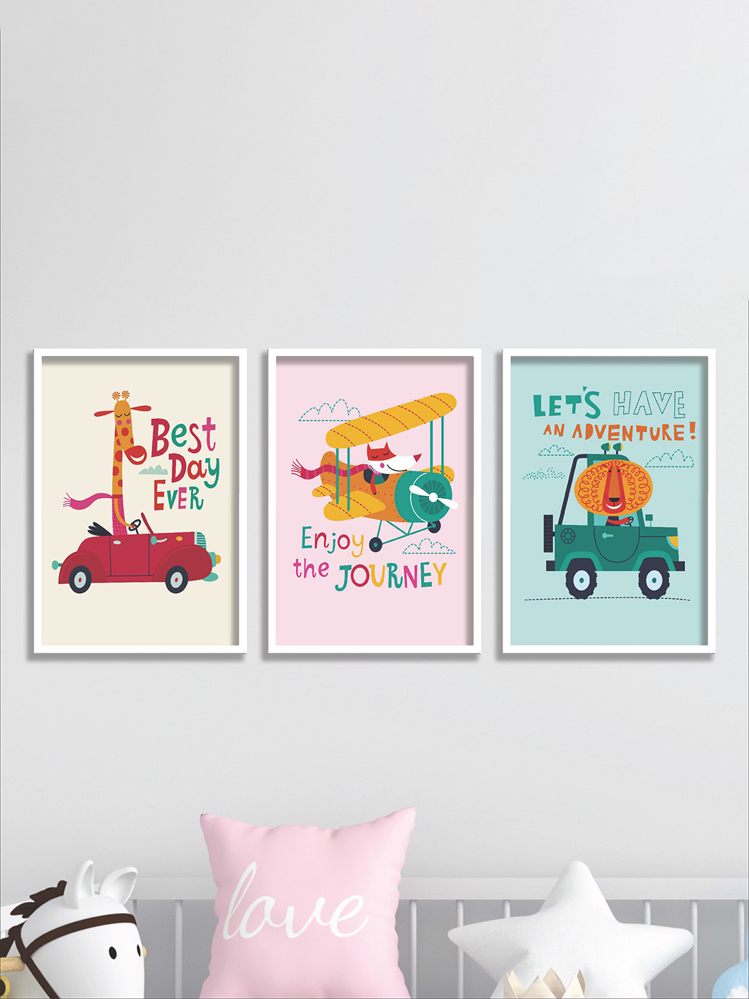 SAF Kids Pink & Blue 3 Pieces Painted Wall Art