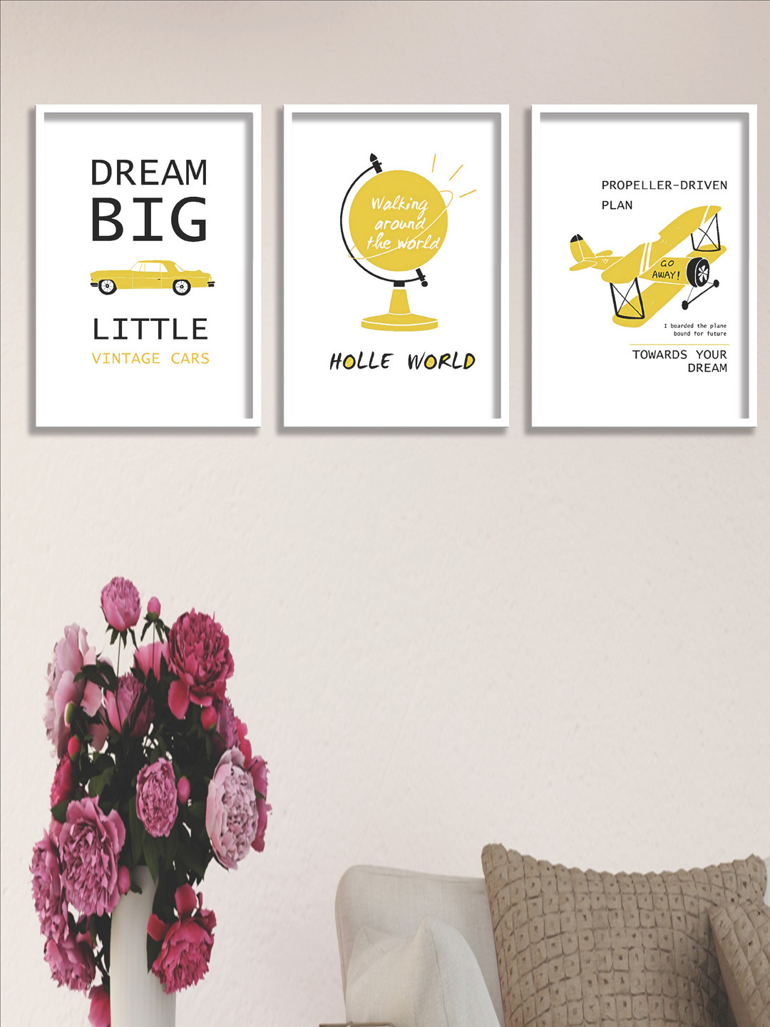 SAF Quotes White Wood 3 Pcs Wall Living Room Rectangle Paintings Wall Art -10.5 x 13.5In