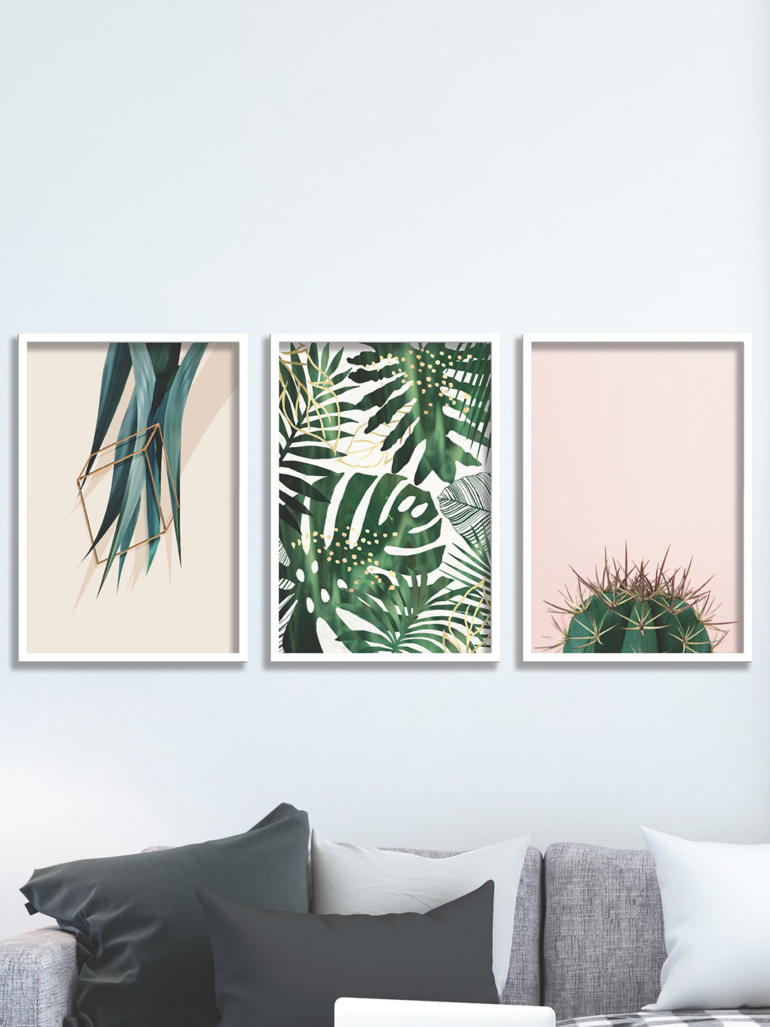 SAF Beige & Green 3 Piece Beige & Green Painting Wall Art