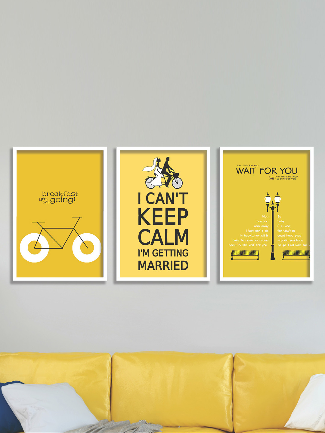 SAF Yellow & Black 3 Pieces Married Quotes Painted Wall Art