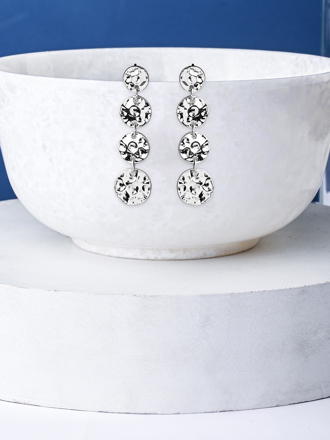 Accessorize London Women Hammered Metal Circle Drop Earrings