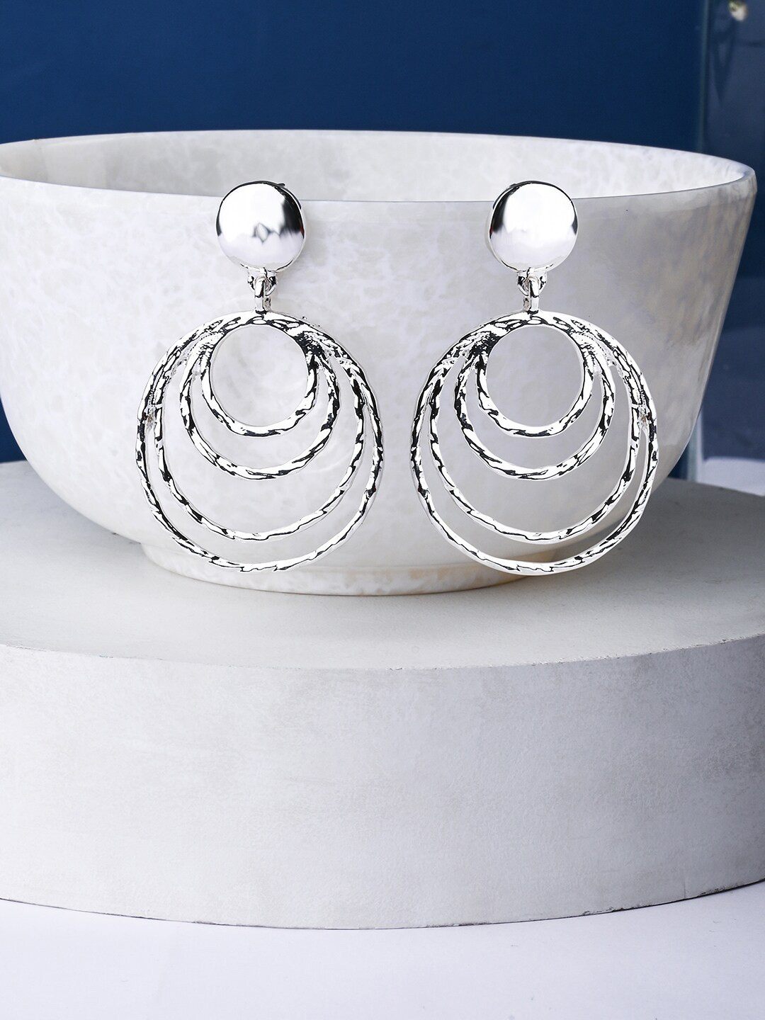 Accessorize Silver-Plated Textured Circles Statement Earrings