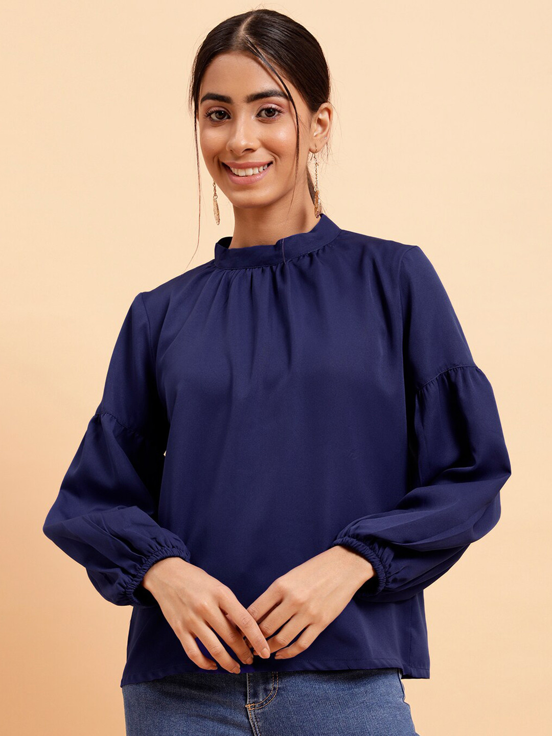 MINT STREET High Neck Puff Sleeves Top