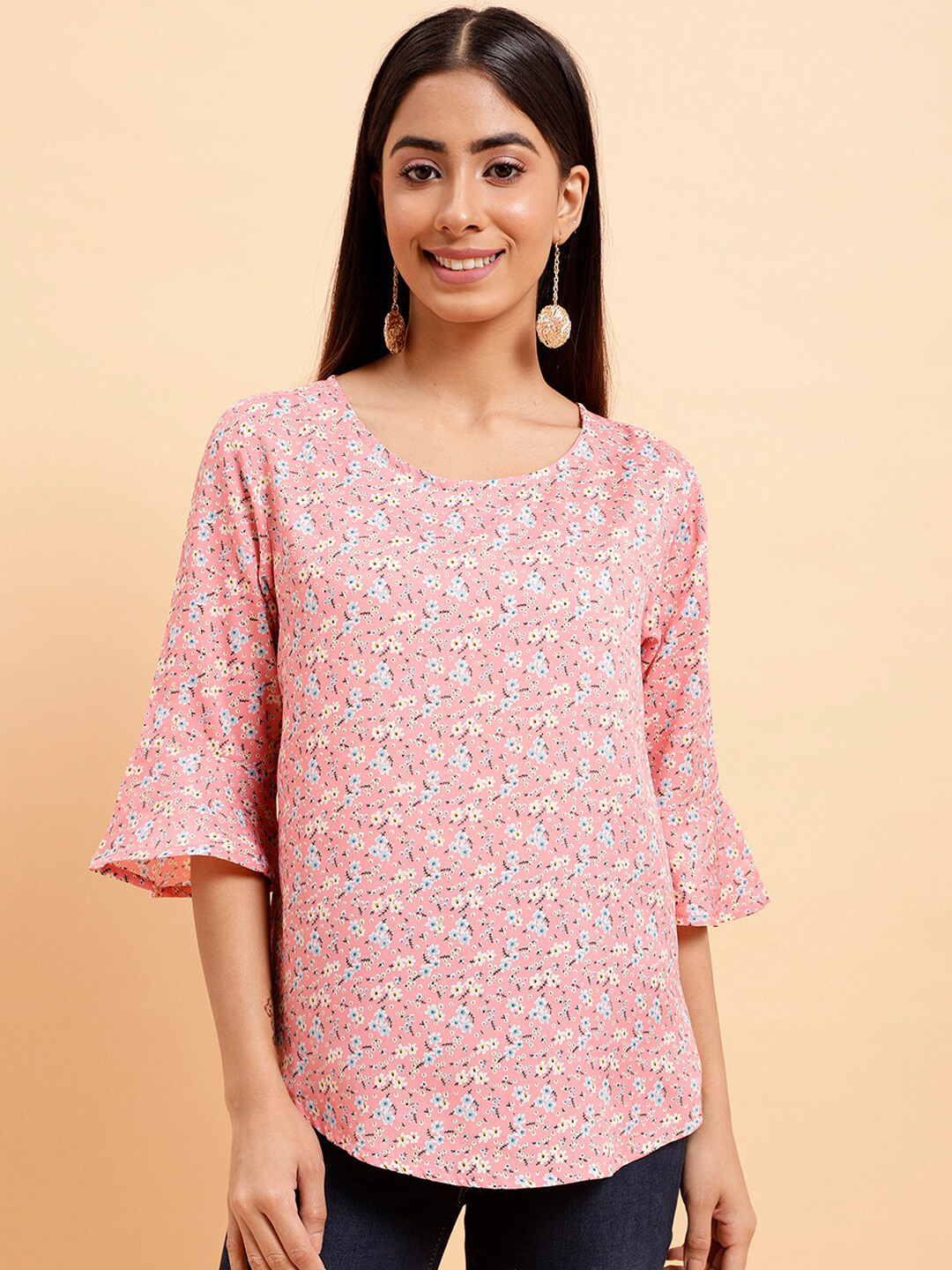 MINT STREET Floral Print Bell Sleeved Top