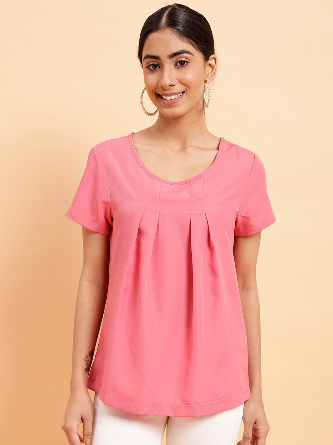 MINT STREET Casual Pleated Crepe Top