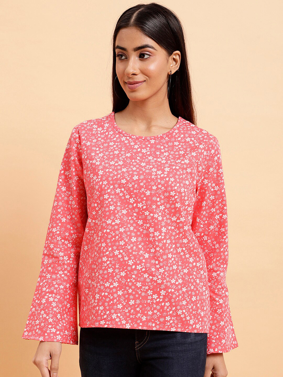 MINT STREET Floral Printed Crepe Styled Back Top