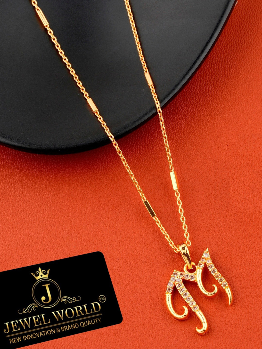 JEWEL WORLD Gold-Plated M Letter Stone Studded Necklace