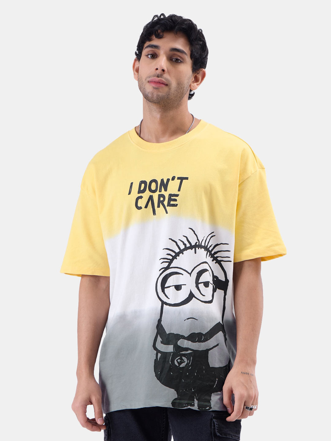 The Souled Store Minions I Don't Care Printed Oversized Pure Cotton T-shirt