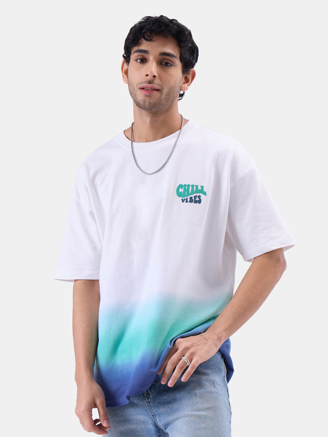 The Souled Store White Tie & Dye Oversized Pure Cotton T-shirt