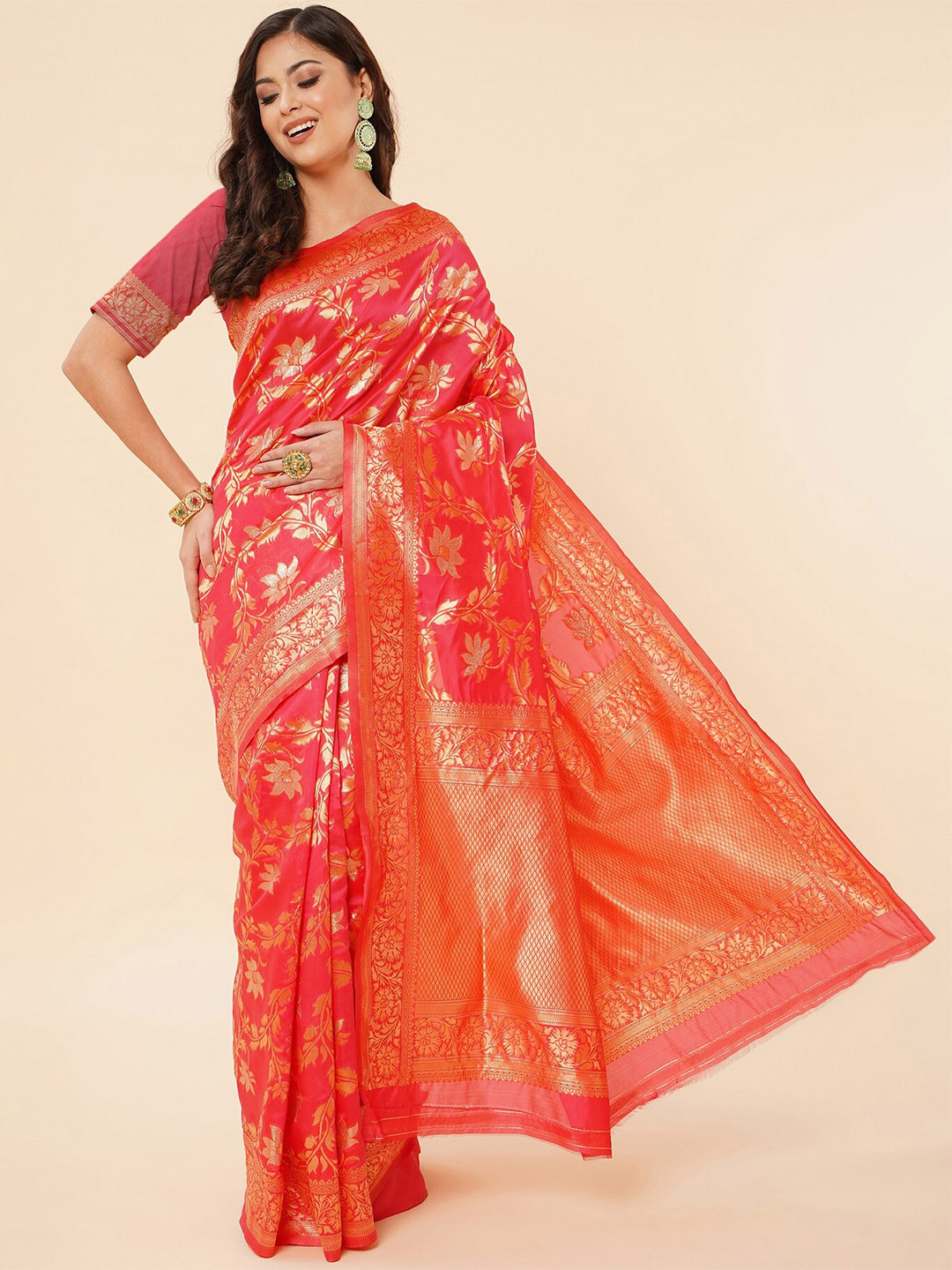 Fashion Booms Floral Woven Design Zari Kanjeevaram Saree