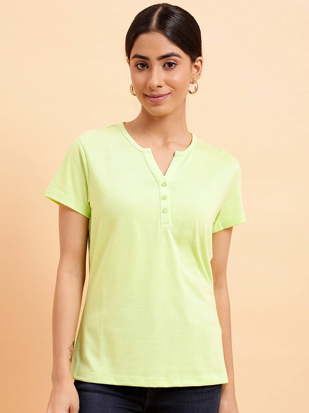 MINT STREET Henley Neck Half Sleeve Pure Cotton T-shirt