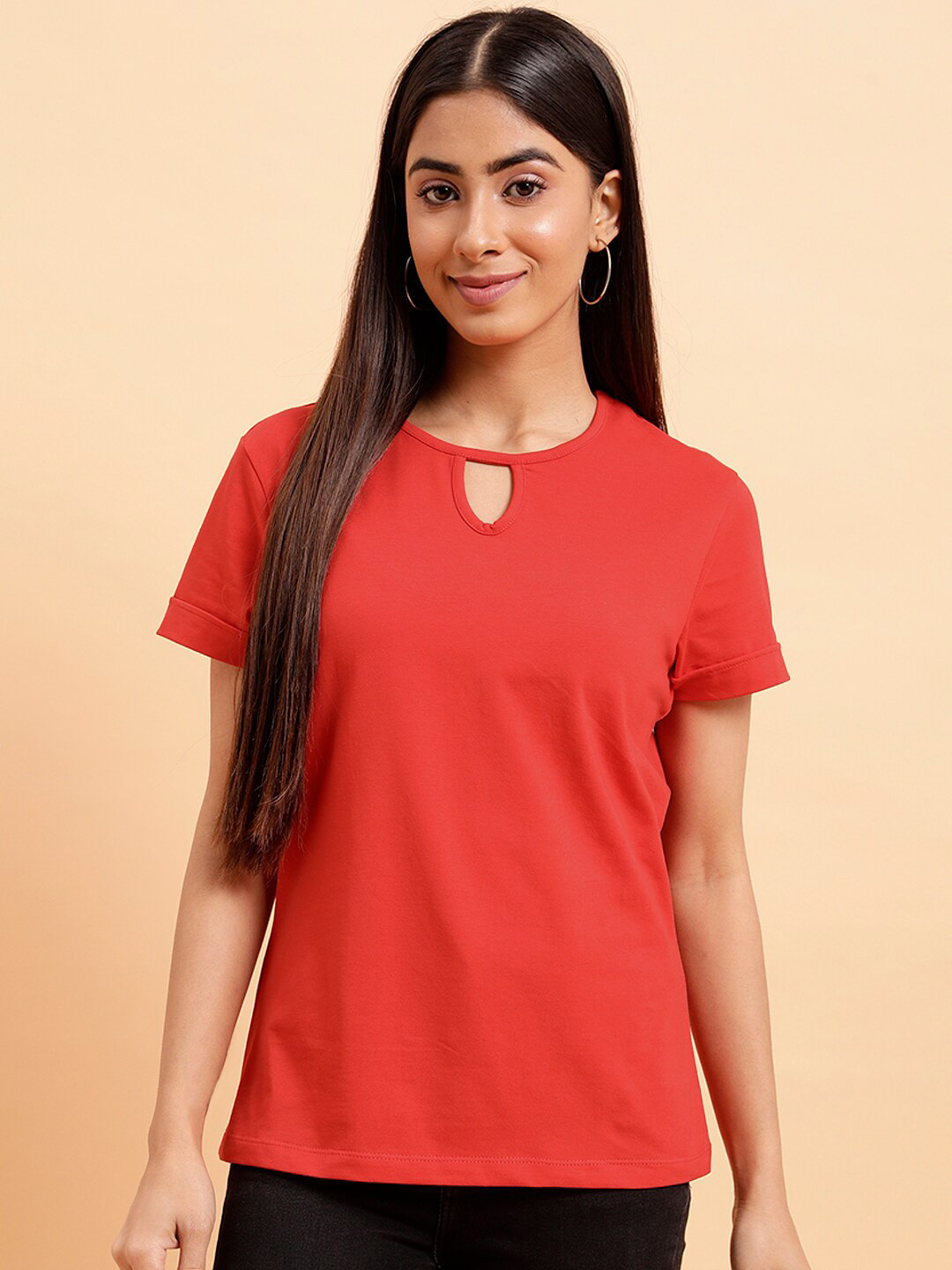 MINT STREET Keyhole Neck Pure Cotton Top