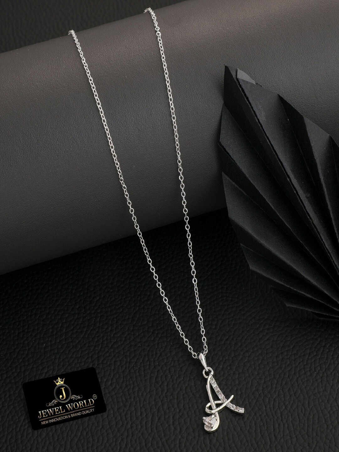 JEWEL WORLD Silver-Plated A Letter Stone Studded Necklace