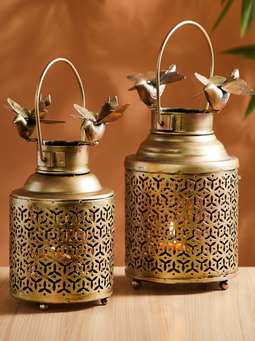 Home Centre Beige 2 Pieces T-Light Candle Holders With Bridie Candle Stick