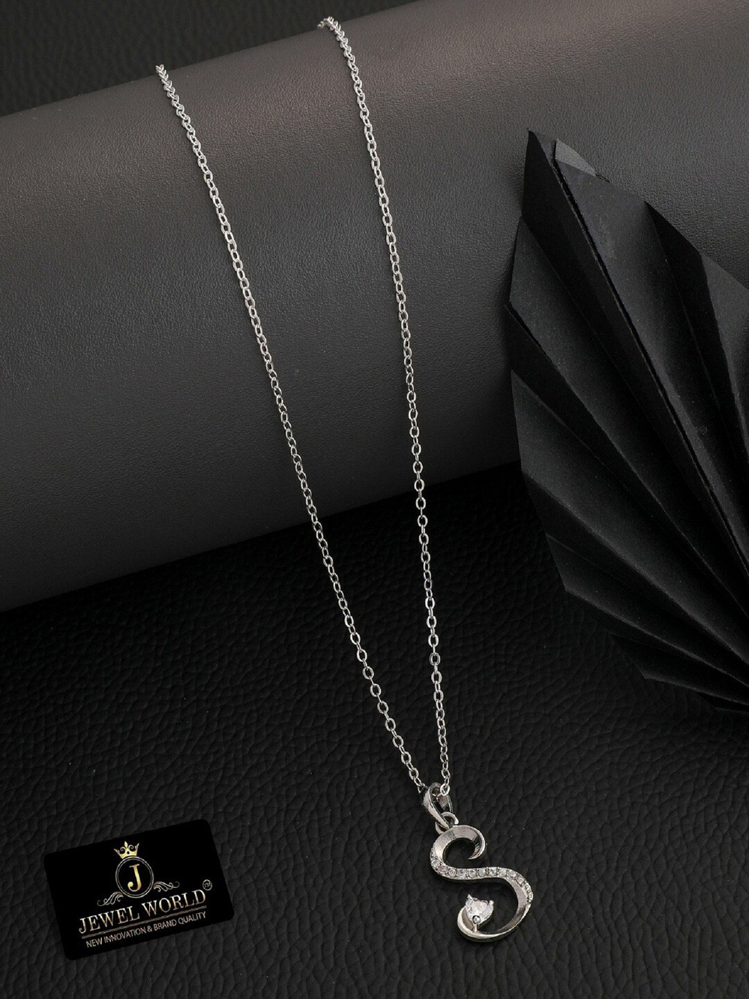 JEWEL WORLD Silver-Plated S Letter Stone Studded Necklace