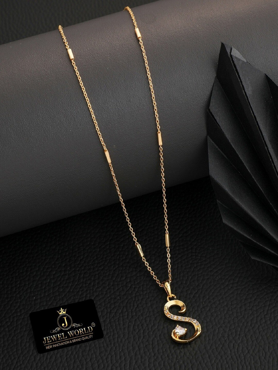 JEWEL WORLD Gold-Plated S Letter Stone Studded Necklace