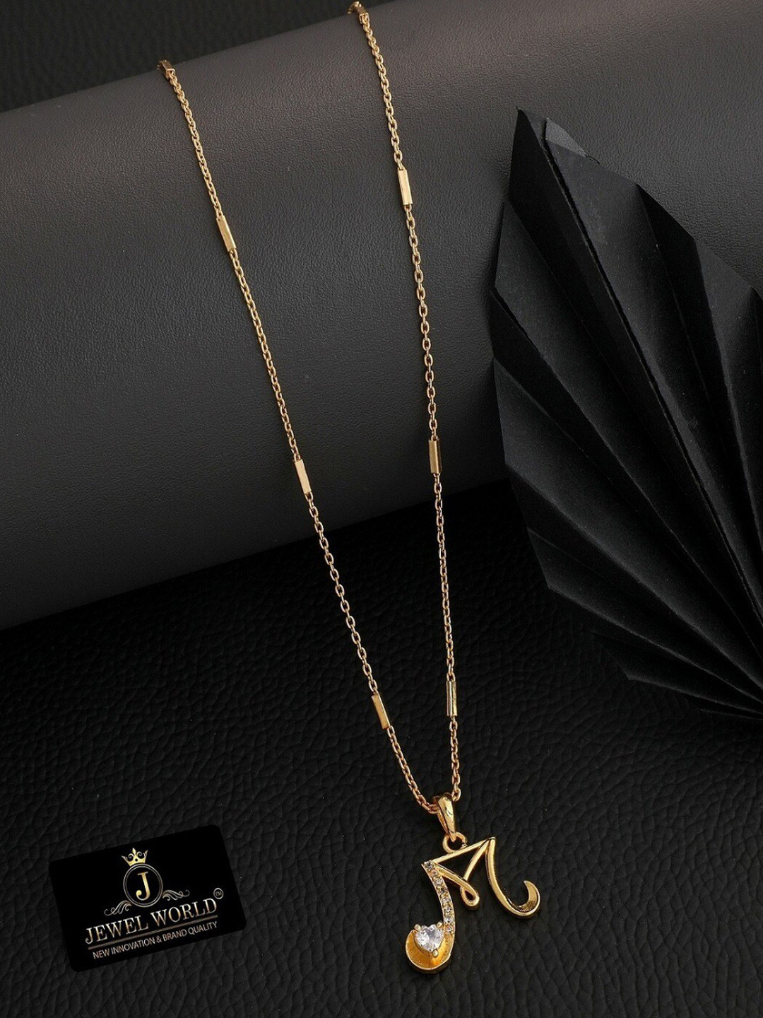 JEWEL WORLD Gold-Plated M Letter Stone Studded Necklace