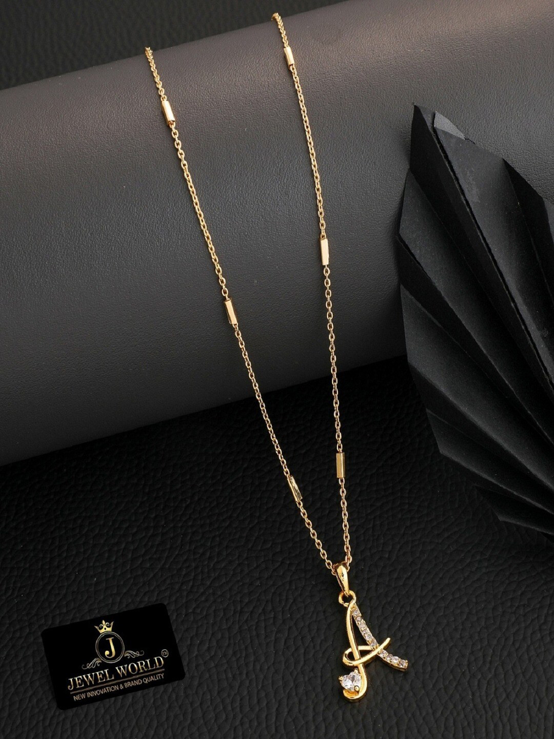 Buy JEWEL WORLD Gold Plated A Letter Stone Studded Necklace