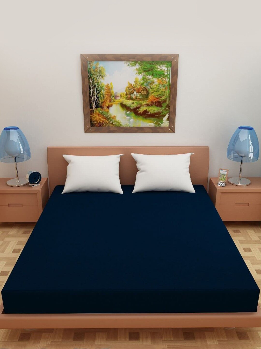 Kuber Industries Dark Blue Waterproof Elasticated Double Bed Mattress Protector