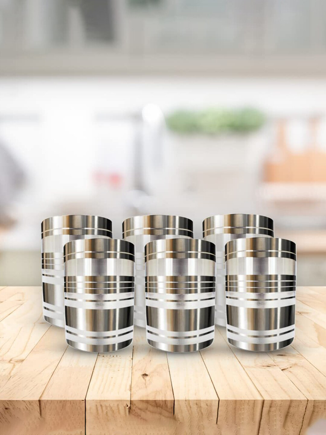 Kuber Industries 6 Pieces Stainless Steel Glass- 300ml