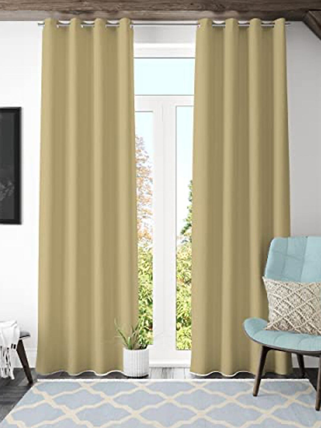 Kuber Industries Gold-Toned 2 Pieces Black Out Door Curtains